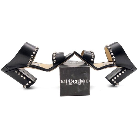 Jimmy Choo Matty Black Leather Studded Sandals EU 36 / US 6
